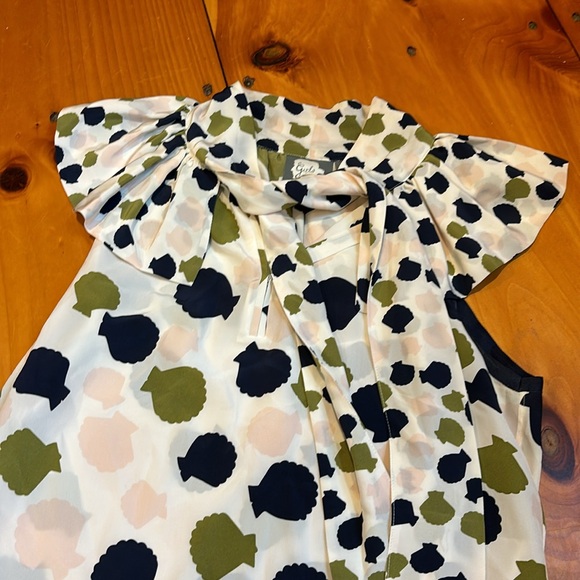 GIRLS FROM SAVOY 4 Silk Shell Print Secretary Blouse Tie Neck Ruffled - Picture 4 of 8